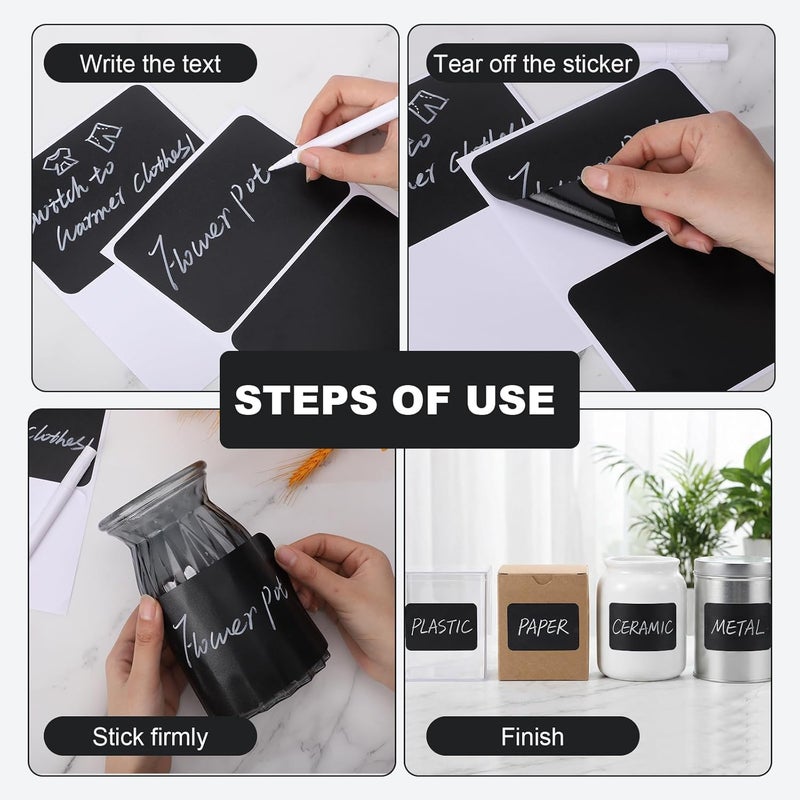 Thboxes 100 Pcs Labels for Storage Bins, 6 x 4 inch Black Large Label Stickers with 1 Liquid Chalk Marker Removable Labels Adhesive Chalkboard Labels Tear Resistant No Residue for School Business Home - Image 5